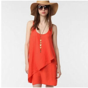 Silence + Noise Tiered Sleeveless Orange Mini Dress Size‎ S